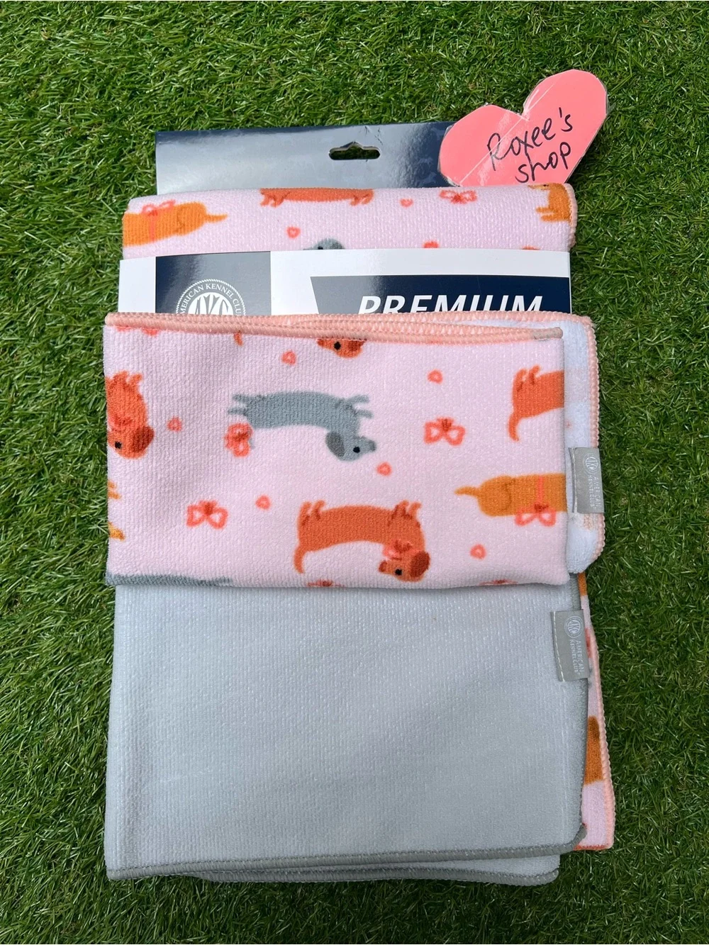 Dachshund Pink Bow 2pk Microfiber Pet Towels